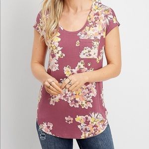 Maurices 24/7 Purple Floral Pocket Tee